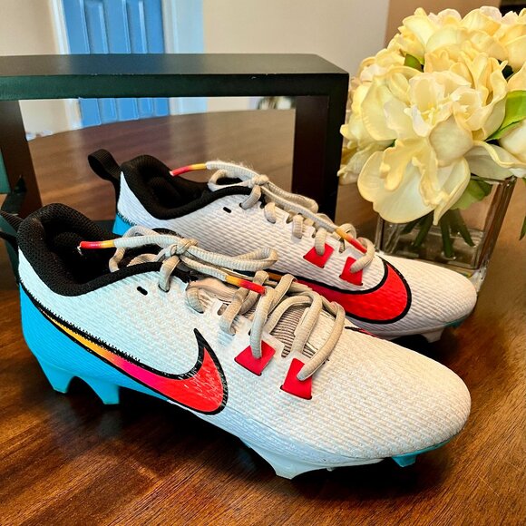 Nike Vapor Edge Elite 360 2 Low White Baltic Blue Crimson Football Cleats Size 8 - Picture 1 of 6